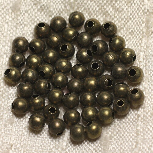 50pc - perles métal bronze qualité boules rondes 4mm - 4558550013316