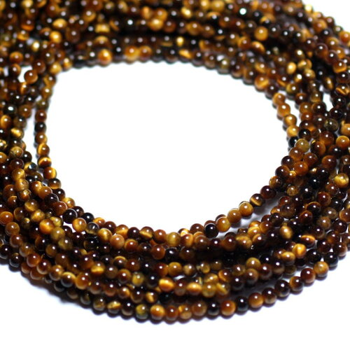 30pc - perles pierre oeil de tigre boules 2mm marron doré noir reflets - 4558550010551