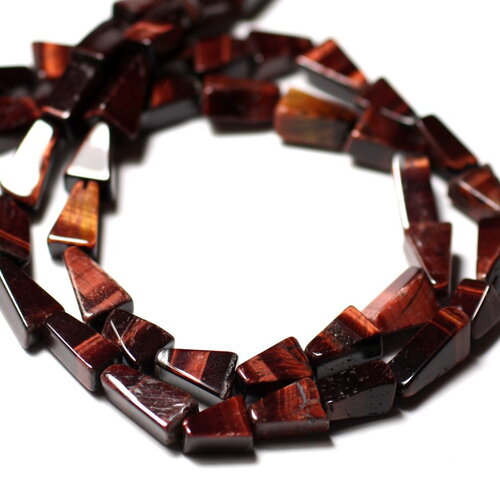 10pc - perles pierre oeil de taureau tigre rouge triangles 8-10mm rouge marron bordeaux noir reflets - 8741140012226