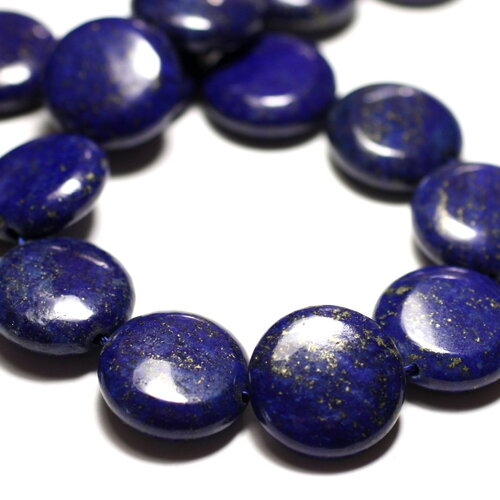 1pc - perle pierre lapis lazuli palet rond plat 20mm bleu roi nuit doré - 4558550035721