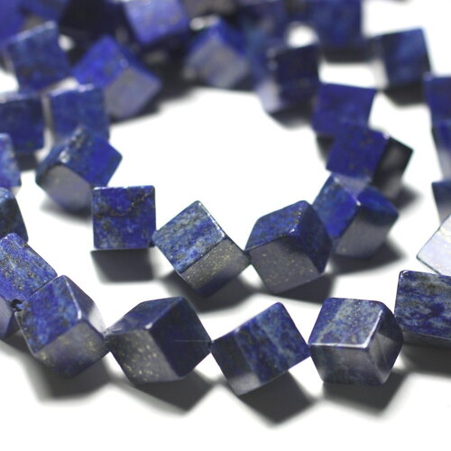 Fil 39cm 26pc environ - perles pierre lapis lazuli cubes 10-14mm bleu roi nuit doré