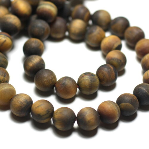 Fil 39cm 60pc environ - perles pierre oeil de tigre boules 6mm mat sablé givré marron doré noir reflets
