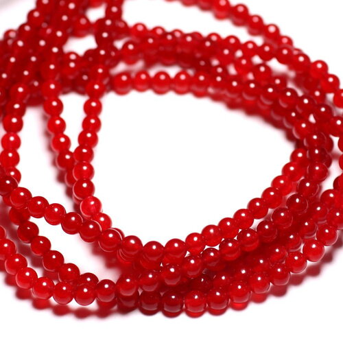 Fil 39cm 90pc environ - perles pierre jade boules 4mm rouge cerise