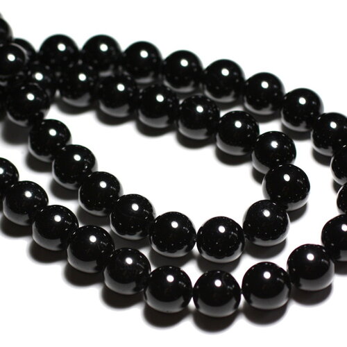 Fil 39cm 140pc environ - perles pierre tourmaline boules 3mm noir