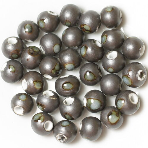 100pc - perles ceramique porcelaine boules 10mm gris bleu métallisé