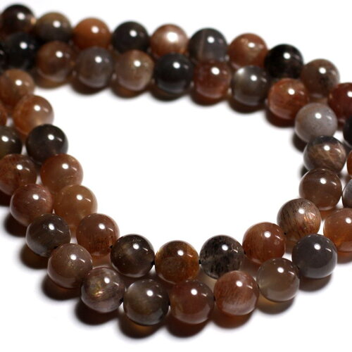 2pc - perles pierre de lune boules 10mm rose orange gris noir irisé