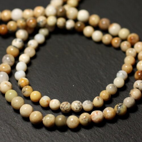 20pc - perles pierre opale dendritique boules 3-4mm blanc creme beige gris - 8741140011496