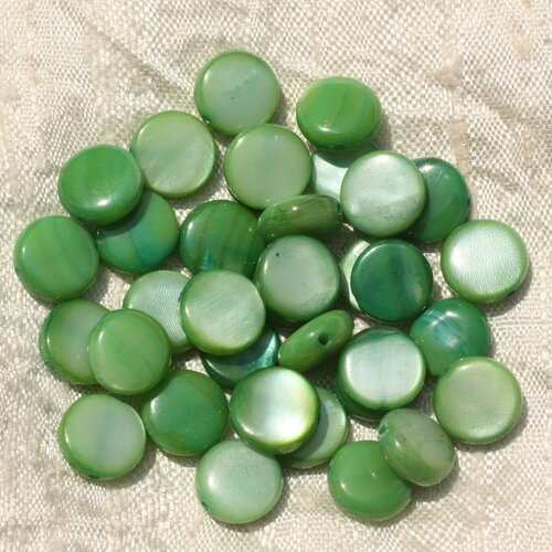20pc - perles coquillage nacre palets ronds plats 9-10mm vert irisé - 4558550017277
