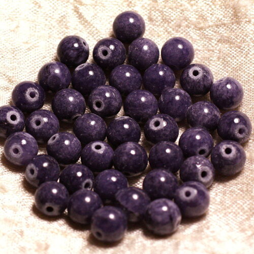 Fil 39cm 48pc environ - perles pierre jade boules 8mm violet indigo