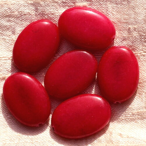Fil 39cm 14pc env - perles de pierre - jade grands ovales 25x18mm rouge rose framboise