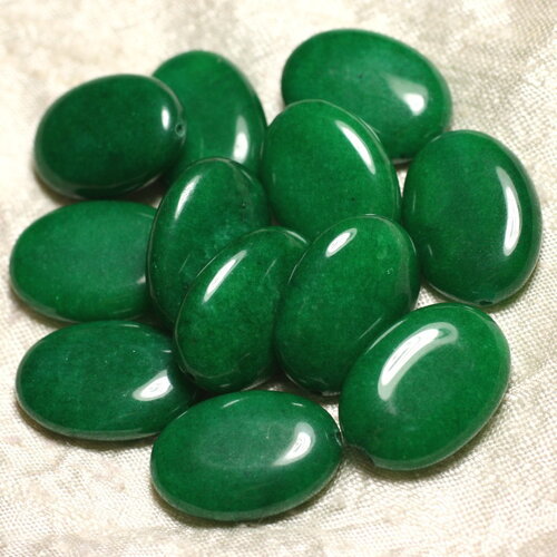 Fil 39cm 14pc environ - perles pierre jade ovales 25x18mm vert empire emeraude