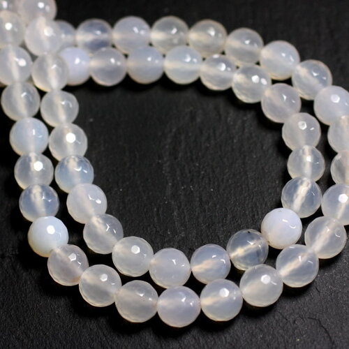 Fil 39cm 98pc env - perles de pierre - agate blanche boules facettées 4mm