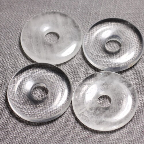 1pc - perle pendentif pierre - rond cercle anneau donut pi 30mm - cristal de roche quartz blanc transparent - 4558550013040