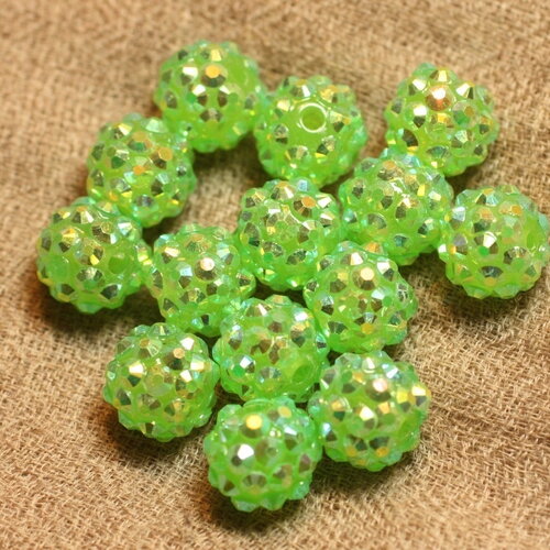 5pc - perles shamballas résine 12x10mm vert transparent   4558550019806