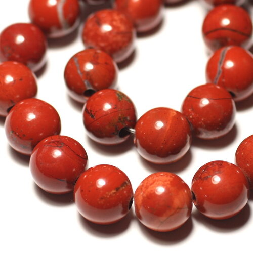 1pc - perle pierre jaspe boule 14mm gros trou 3mm rouge marron brique - 8741140019430