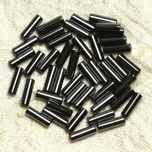 Fil 39cm 42pc environ - perles pierre hématite tubes 9x3mm métal gris noir