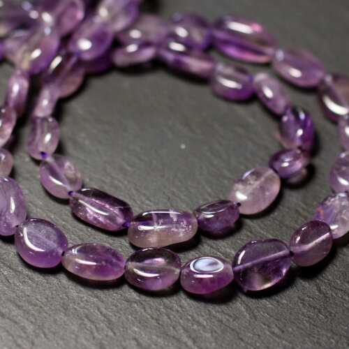 Fil 34cm 39pc environ - perles pierre amethyste olives ovales 7-10mm violet mauve