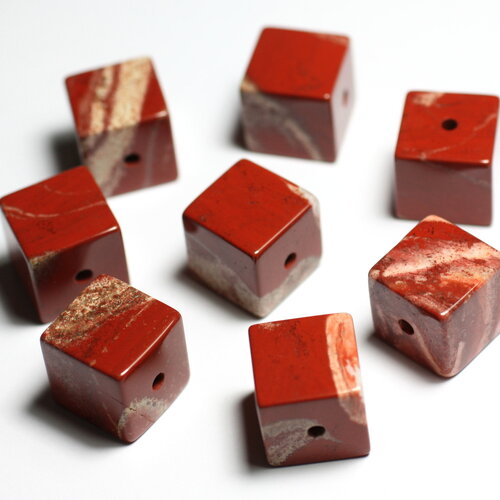 1pc - perle pendentif pierre jaspe rouge poppy cube 15mm rouge marron brique beige