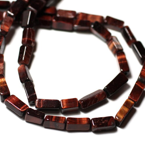 10pc - perles pierre oeil taureau tigre rectangles cubes 6-11mm rouge bordeaux noir - 8741140011960