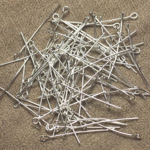 100pc - apprets tiges clous oeil boucle métal argenté qualité 35mm - 4558550024190