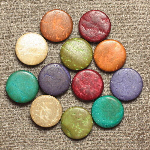 20pc - perles bois de coco palets ronds plats 10-11mm multicolore - 4558550001207