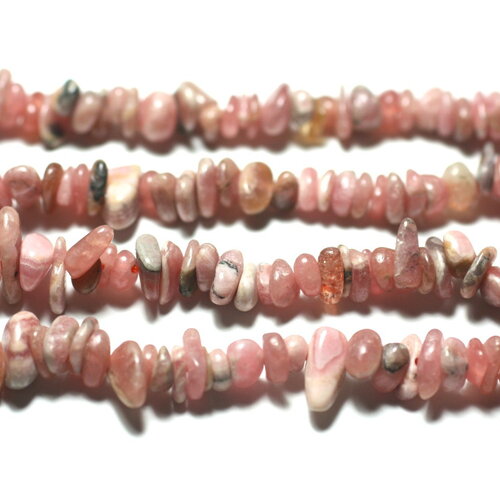 40pc - perles pierre rhodochrosite rocailles chips 4-10mm rose gris blanc