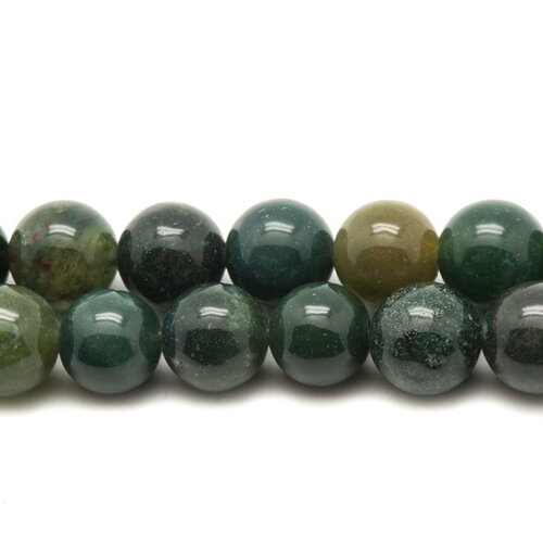Fil 39cm 46pc environ - perles pierre agate mousse boules 8mm vert blanc kaki