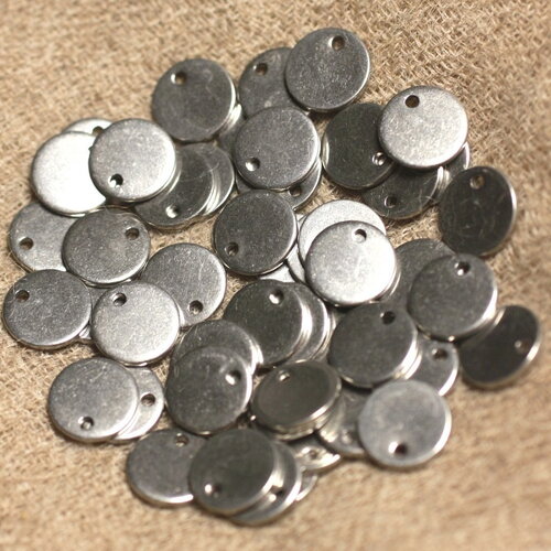 10pc - perles breloques pendentifs métal acier inoxydable 304l ronds plats 8mm gris argenté - 4558550024848