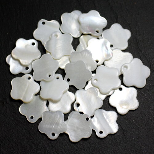 10pc - perles breloques pendentifs coquillage nacre fleurs 15mm blanc irisé - 4558550020062