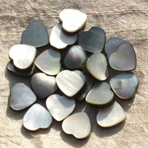 2pc - perles coquillage nacre naturelle coeurs 12mm blanc gris noir irisé - 4558550015839