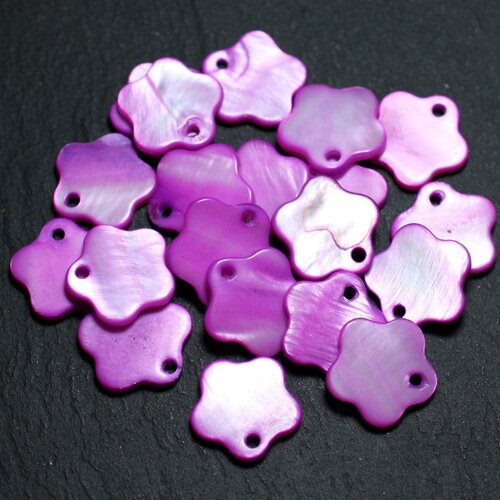 10pc - perles breloques pendentifs coquillage nacre fleurs 15mm violet rose irisé - 4558550013361