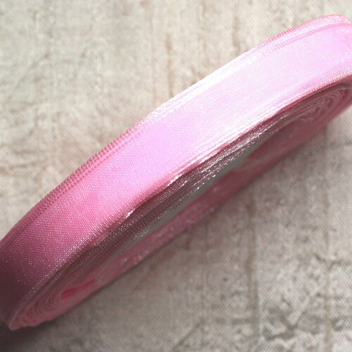 1pc - bobine 45 mètres environ - ruban corde lanière tissu voile organza 10mm rose clair bonbon - 4558550009821