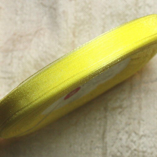 1pc - bobine 45 mètres environ - ruban corde lanière tissu voile organza 10mm jaune - 4558550009890