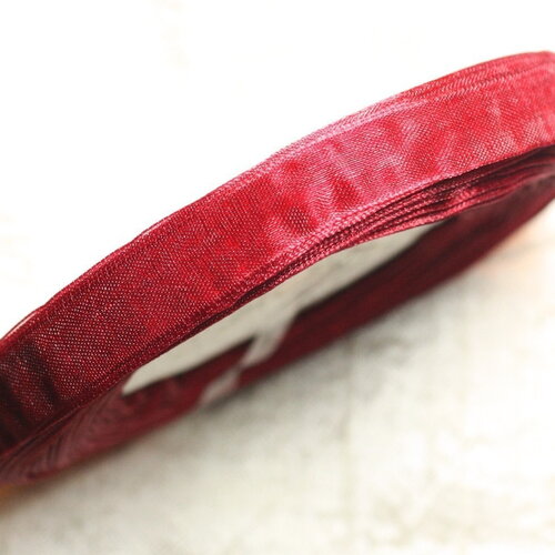 1pc - bobine 45 mètres environ - ruban corde lanière tissu voile organza 10mm rouge bordeaux - 4558550009869