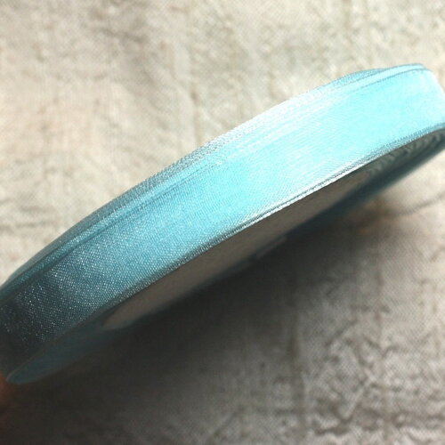 1pc - bobine 45 mètres environ - ruban corde lanière tissu voile organza 10mm bleu ciel turquoise - 4558550009845