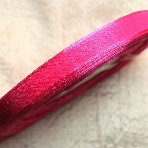 1pc - bobine 45 mètres environ - ruban corde lanière tissu voile organza 10mm rose fuchsia - 4558550111012