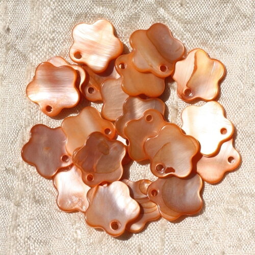 10pc - perles breloques pendentifs coquillage nacre fleurs 15mm orange irisé - 4558550003232