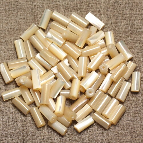 10pc - perles coquillage nacre tubes cylindres colonnes 8x4mm beige crème blanc irisé - 4558550002204