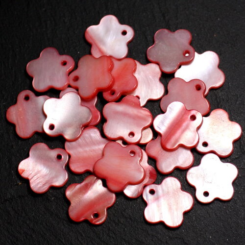 10pc - perles breloques pendentifs coquillage nacre fleurs 15mm rouge rose corail peche irisé - 4558550039989