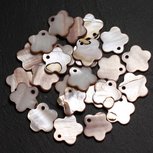 10pc - perles breloques pendentifs coquillage nacre fleurs 15mm beige crème irisé - 4558550039965