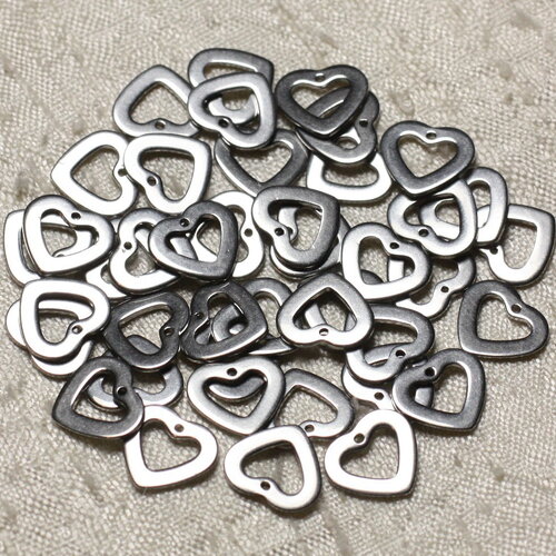 10pc - perles breloques pendentifs métal acier inoxydable 304l coeurs 11mm gris argenté - 4558550004604