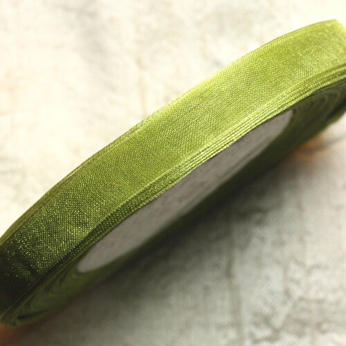 1pc - bobine 45 mètres environ - ruban corde lanière tissu voile organza 10mm vert olive kaki - 4558550004482