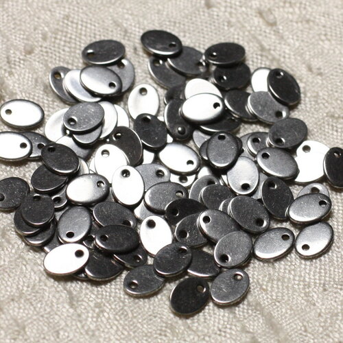 10pc - perles breloques pendentifs métal acier inoxydable 304l ovales 7x5mm gris argenté - 4558550004598
