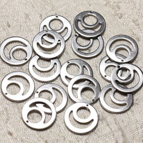 6pc - perles breloques pendentifs métal acier inoxydable 304l ronds anneaux cercles 15mm - 4558550004581