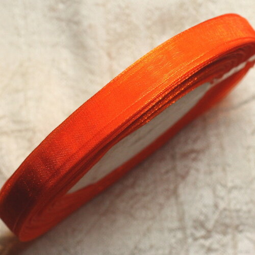 1pc - bobine 45 mètres environ - ruban corde lanière tissu voile organza 10mm orange - 4558550009876