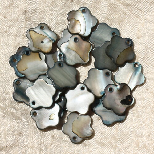10pc - perles breloques pendentifs coquillage nacre fleurs 15mm gris noir marron irisé - 4558550002600