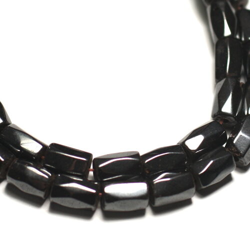 Fil 39cm 45pc environ - perles pierre hématite tubes rectangles facettés 8x5mm magnétique aimant métal gris noir argenté