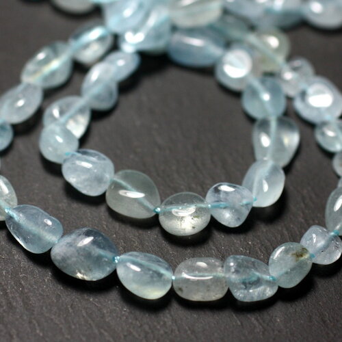 Fil 39cm 48pc environ - perles pierre aigue marine nuggets olives 5-11mm bleu clair ciel turquoise