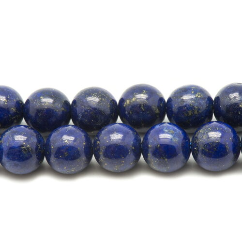 Fil 39cm 37pc environ - perles pierre lapis lazuli boules 10mm a bleu roi nuit doré