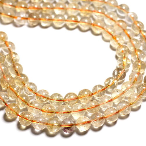 Fil 39cm 40pc environ - perles pierre citrine boules 10mm jaune clair transparent